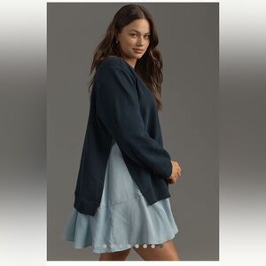 NWT Anthropologie L Navy Maeve Long-Sleeve Twofer Mini Dress/Pullover styling